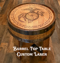 Load image into Gallery viewer, Barrel Table made from Barrel Top & Two Hoops
