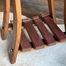Load image into Gallery viewer, Barrel Lid Table with Vintage WINE Barrel Made Legs & Shelf