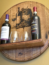 Load image into Gallery viewer, Wine Barrel Lid Bottle & Glass Display