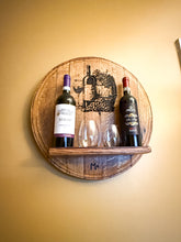 Load image into Gallery viewer, Wine Barrel Lid Bottle & Glass Display