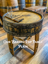 Load image into Gallery viewer, Barrel Table made from Barrel Top & Two Hoops