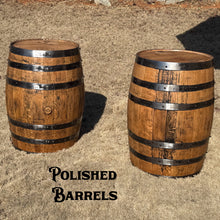 Load image into Gallery viewer, Two polished whiskey barrels for event rental