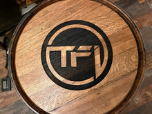 Load image into Gallery viewer, Table made from Barrel Top & Two Hoops