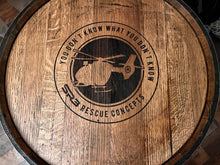 Load image into Gallery viewer, Table made from Barrel Top & Two Hoops