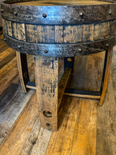Load image into Gallery viewer, Table made from Barrel Top & Two Hoops