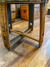 Load image into Gallery viewer, Table made from Barrel Top & Two Hoops