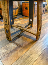 Load image into Gallery viewer, Table made from Barrel Top & Two Hoops