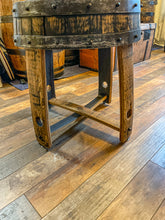 Load image into Gallery viewer, Table made from Barrel Top & Two Hoops