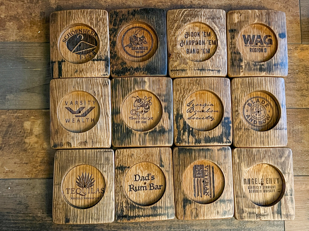 Bourbon Barrel Coasters with Lasering