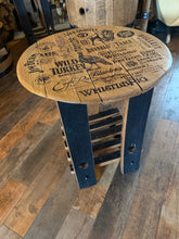 Load image into Gallery viewer, Barrel Lid Table with Vintage Barrel Made Legs &amp; Shelf

