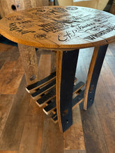 Load image into Gallery viewer, Barrel Lid Table with Vintage Barrel Made Legs &amp; Shelf
