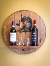 Load image into Gallery viewer, Wine Barrel Lid Bottle &amp; Glass Display
