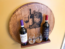 Load image into Gallery viewer, Wine Barrel Lid Bottle &amp; Glass Display
