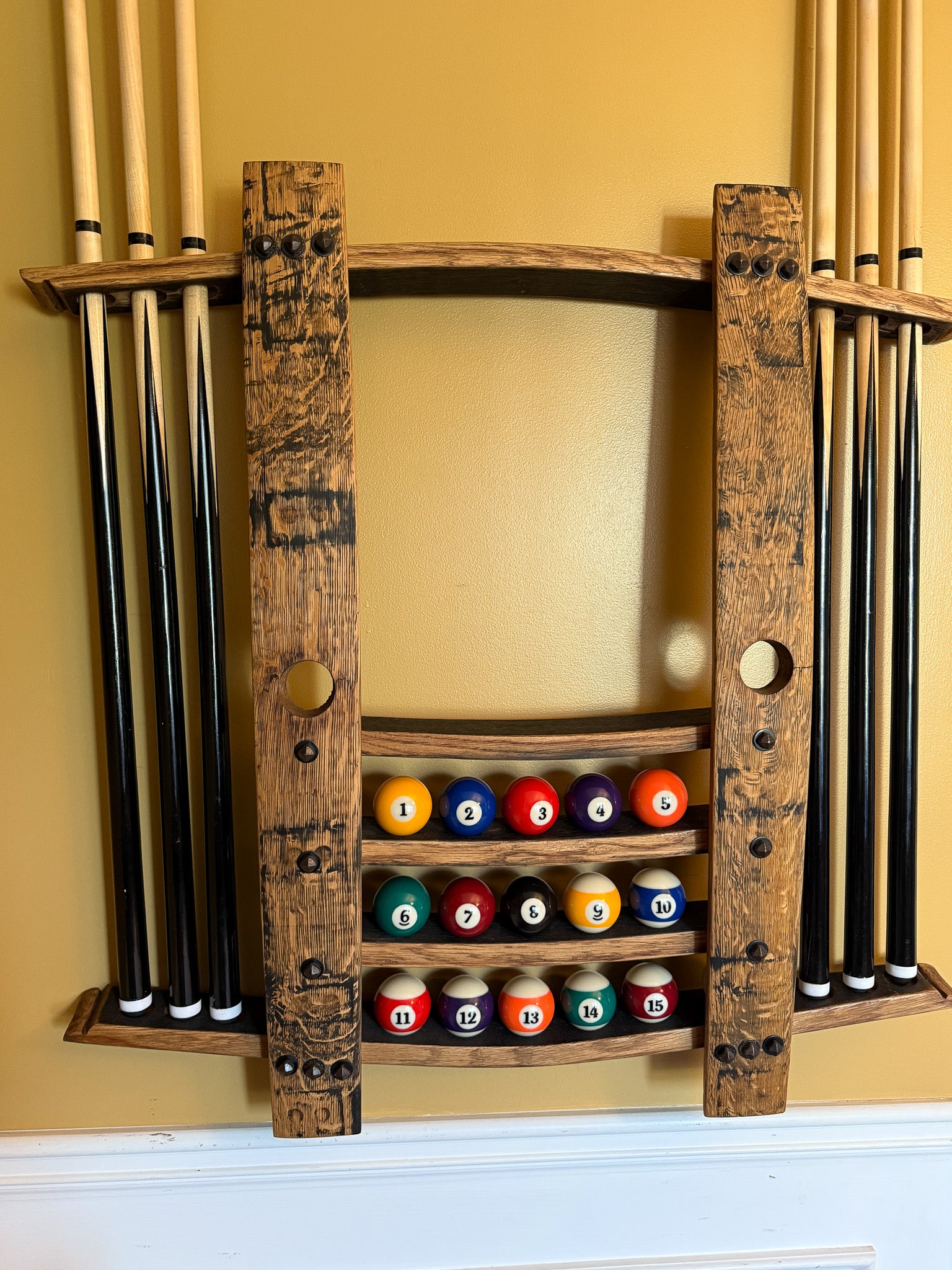 Billiard Racks Made From Whiskey Barrel Staves